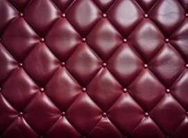Close-up of purple leather upholstery with tufted buttons photo