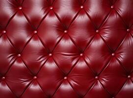 A close-up view of a luxurious red leather upholstery with decorative studs. photo