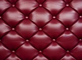 A close-up view of a luxurious red leather upholstery with decorative studs. photo
