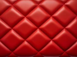 Luxurious red leather material with a classic diamond stitching pattern. photo