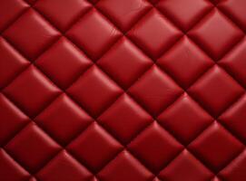 Luxurious red leather material with a classic diamond stitching pattern. photo