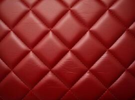 Luxurious red leather material with a classic diamond stitching pattern. photo