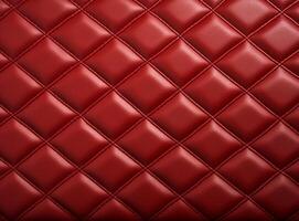 Luxurious red leather material with a classic diamond stitching pattern. photo