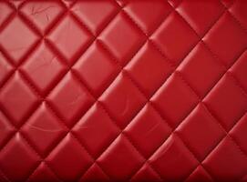 Luxurious red leather material with a classic diamond stitching pattern. photo