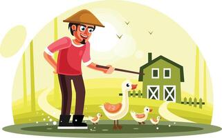 Farmer and Ducks in Farm vector
