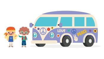 Hippie Characters With Camper Van vector