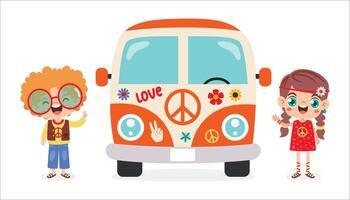 Hippie Characters With Camper Van vector