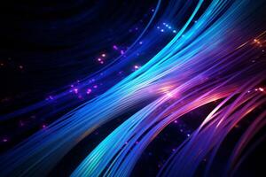 Colorful optic fiber electrical cables wires neon waves lines abstract 3d ai design background pattern glow colored streams information optical connection internet web multicolor data led photo