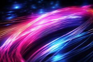 Colorful optic fiber electrical cables wires neon waves lines abstract 3d ai design background pattern glow colored streams information optical connection internet web multicolor data led photo