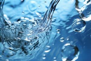 Close up falling drop of clear water with waves splash purity liquid reflection transparent macro photography impact purity aqua bubble drink ecology nature background hygiene abstract photo