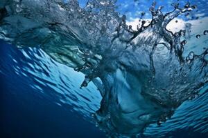 Close up falling drop of clear water with waves splash purity liquid reflection transparent macro photography impact purity aqua bubble drink ecology nature background hygiene abstract photo