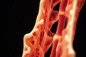 Bone tissue human skeleton under microscope cells structure medical science biology background texture magnification research structure health microbiology internal materials organs photo