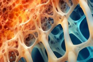 Bone tissue human skeleton under microscope cells structure medical science biology background texture magnification research structure health microbiology internal materials organs photo