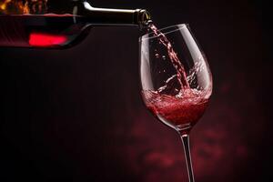 Pouring red wine to glass party restaurant bar gourmet celebration luxury taste splashing grape alcohol expensive drink bordeaux chateu cabernet bottle refreshment toned drops bubbles photo