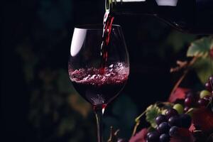 Pouring red wine to glass party restaurant bar gourmet celebration luxury taste splashing grape alcohol expensive drink bordeaux chateu cabernet bottle refreshment toned drops bubbles photo