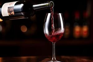Pouring red wine to glass party restaurant bar gourmet celebration luxury taste splashing grape alcohol expensive drink bordeaux chateu cabernet bottle refreshment toned drops bubbles photo