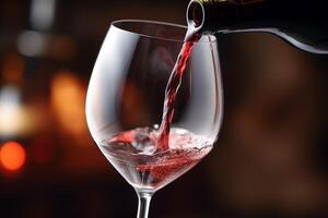 Pouring red wine to glass party restaurant bar gourmet celebration luxury taste splashing grape alcohol expensive drink bordeaux chateu cabernet bottle refreshment toned drops bubbles photo