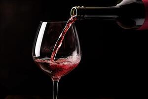 Pouring red wine to glass party restaurant bar gourmet celebration luxury taste splashing grape alcohol expensive drink bordeaux chateu cabernet bottle refreshment toned drops bubbles photo