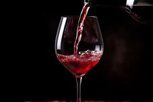 Pouring red wine to glass party restaurant bar gourmet celebration luxury taste splashing grape alcohol expensive drink bordeaux chateu cabernet bottle refreshment toned drops bubbles photo