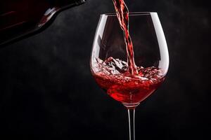 Pouring red wine to glass party restaurant bar gourmet celebration luxury taste splashing grape alcohol expensive drink bordeaux chateu cabernet bottle refreshment toned drops bubbles photo