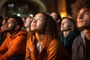 Diverse students group listening to favorite subject college student preparing for exam learning topic study process attention lecture class active learner classmate young academic photo