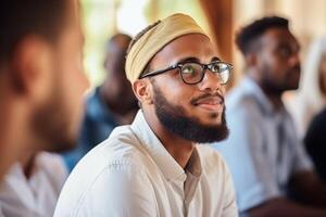 Diverse students group listening to favorite subject college student preparing for exam learning topic study process attention lecture class active learner classmate young academic photo
