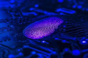 Fingerprint scanner digital footprint computer security safety tracking transparency biometrics finger scan recognition network security privacy identification id access password photo