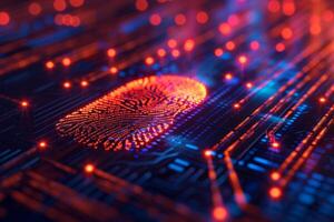 Fingerprint scanner digital footprint computer security safety tracking transparency biometrics finger scan recognition network security privacy identification id access password photo