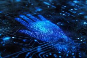 Fingerprint scanner digital footprint computer security safety tracking transparency biometrics finger scan recognition network security privacy identification id access password photo