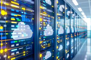 Cloud computing network safe encrypted storage personal data protection verified technology encription security protocol wireless file transfer drive service cyberspace global database photo