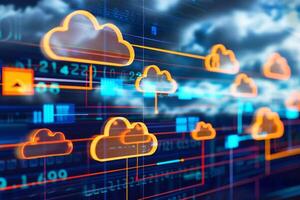 Cloud computing network safe encrypted storage personal data protection verified technology encription security protocol wireless file transfer drive service cyberspace global database photo
