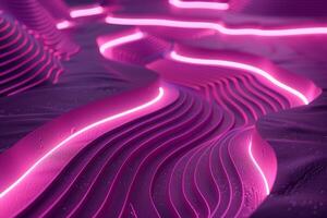 A colorful, abstract image of a pink and blue ocean with mountains in the background. The waves are wavy and the mountains are tall and jagged. Scene is one of serenity and tranquility photo