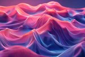 A colorful, abstract image of a pink and blue ocean with mountains in the background. The waves are wavy and the mountains are tall and jagged. Scene is one of serenity and tranquility photo