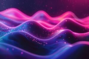 A colorful, abstract image of a pink and blue ocean with mountains in the background. The waves are wavy and the mountains are tall and jagged. Scene is one of serenity and tranquility photo