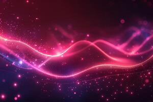 A colorful, abstract image of a pink and blue ocean with mountains in the background. The waves are wavy and the mountains are tall and jagged. Scene is one of serenity and tranquility photo