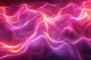 A colorful, abstract image of a pink and blue ocean with mountains in the background. The waves are wavy and the mountains are tall and jagged. Scene is one of serenity and tranquility photo