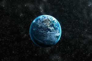 A view of the Earth from space, with a bright blue planet surrounded by a dark sky. The stars are scattered throughout the sky, creating a sense of vastness and wonder photo