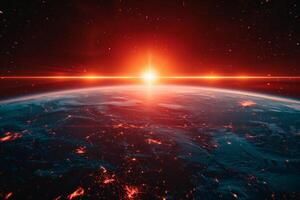 A view of the Earth from space, with a bright blue planet surrounded by a dark sky. The stars are scattered throughout the sky, creating a sense of vastness and wonder photo