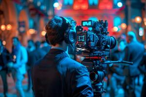 Journalist with camera and microphone taking interview recording filming news broadcast emergency stream asking questions television tv reporter press conference communication engagement photo