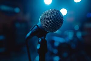 Professional microphone studio podcast stream interview platform radio with micrecording voice singing in bright record studio audio quality equipment content music media entertainment photo