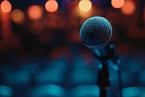 Professional microphone studio podcast stream interview platform radio with micrecording voice singing in bright record studio audio quality equipment content music media entertainment photo