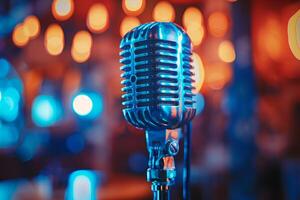 Professional microphone studio podcast stream interview platform radio with micrecording voice singing in bright record studio audio quality equipment content music media entertainment photo