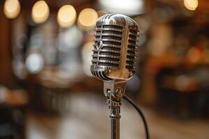Professional microphone studio podcast stream interview platform radio with micrecording voice singing in bright record studio audio quality equipment content music media entertainment photo