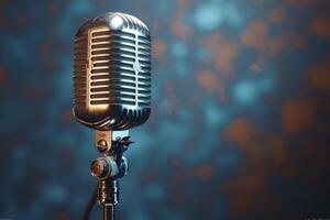Professional microphone studio podcast stream interview platform radio with micrecording voice singing in bright record studio audio quality equipment content music media entertainment photo