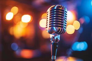 Professional microphone studio podcast stream interview platform radio with micrecording voice singing in bright record studio audio quality equipment content music media entertainment photo