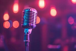Professional microphone studio podcast stream interview platform radio with micrecording voice singing in bright record studio audio quality equipment content music media entertainment photo