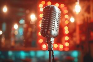 Professional microphone studio podcast stream interview platform radio with micrecording voice singing in bright record studio audio quality equipment content music media entertainment photo
