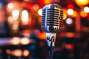 Professional microphone studio podcast stream interview platform radio with micrecording voice singing in bright record studio audio quality equipment content music media entertainment photo