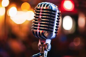 Professional microphone studio podcast stream interview platform radio with micrecording voice singing in bright record studio audio quality equipment content music media entertainment photo