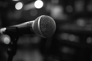 Professional microphone studio podcast stream interview platform radio with micrecording voice singing in bright record studio audio quality equipment content music media entertainment photo